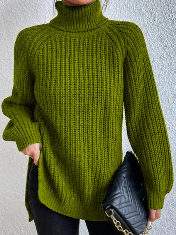 Stilvoller Rollkragenpullover mit Seitenschlitz – Vielseitig und Elegant