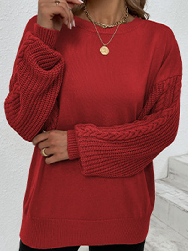 Modischer Damenpullover mit Rundhals und dekorativem Twist-Muster