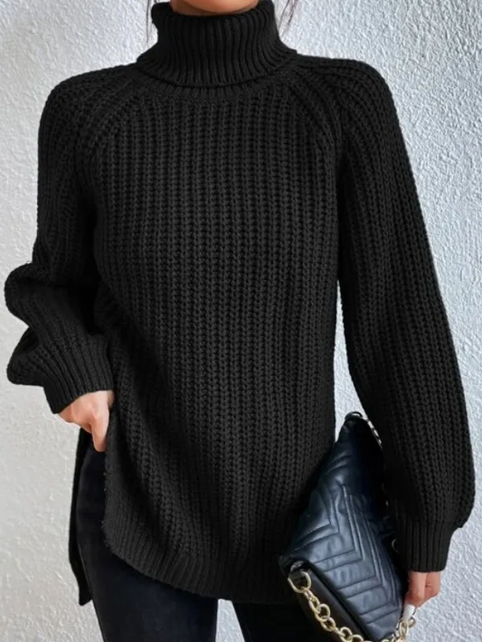 Stilvoller Rollkragenpullover mit Seitenschlitz – Vielseitig und Elegant