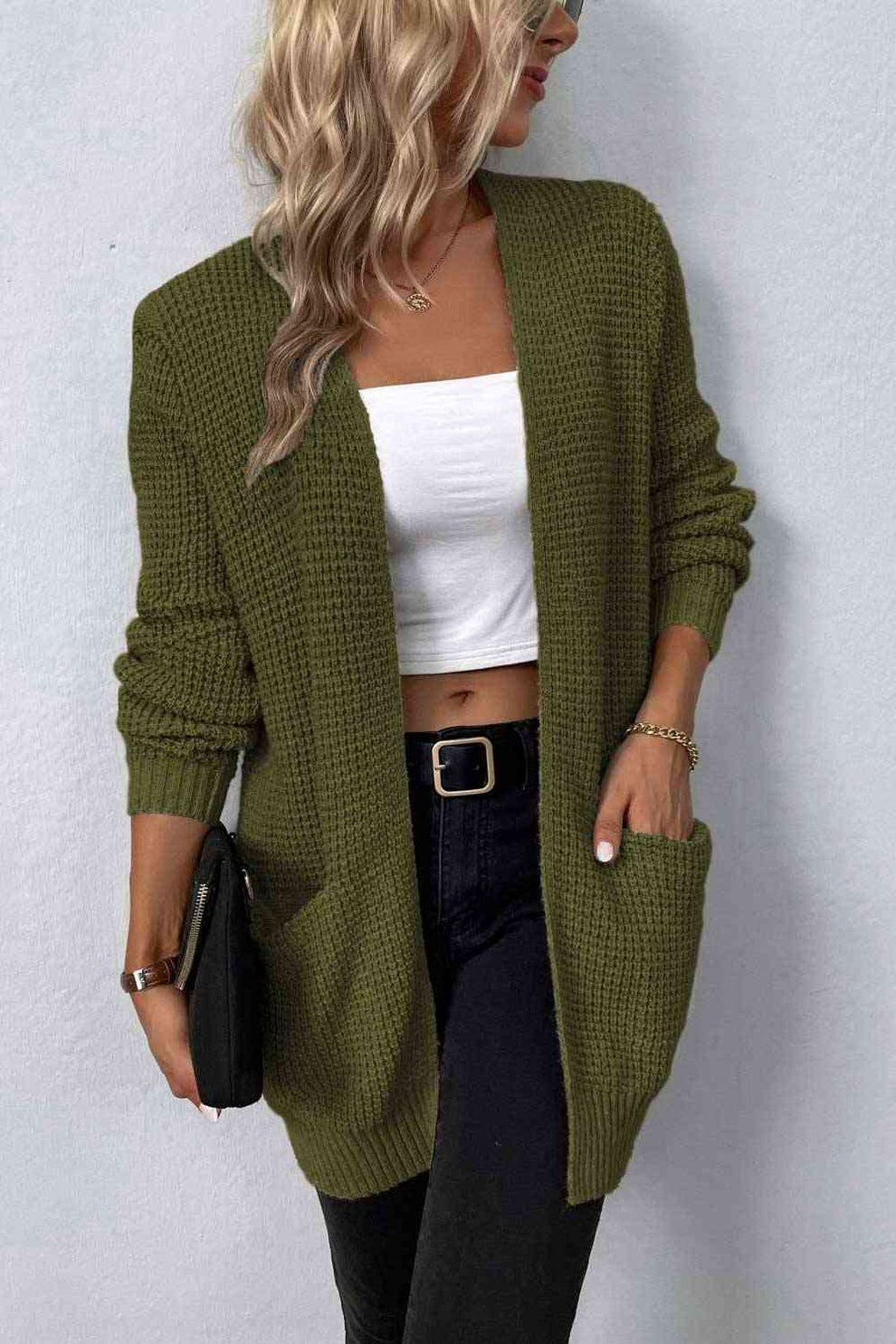 Stilvoller Langer Cardigan mit Offener Vorderseite und Taschen