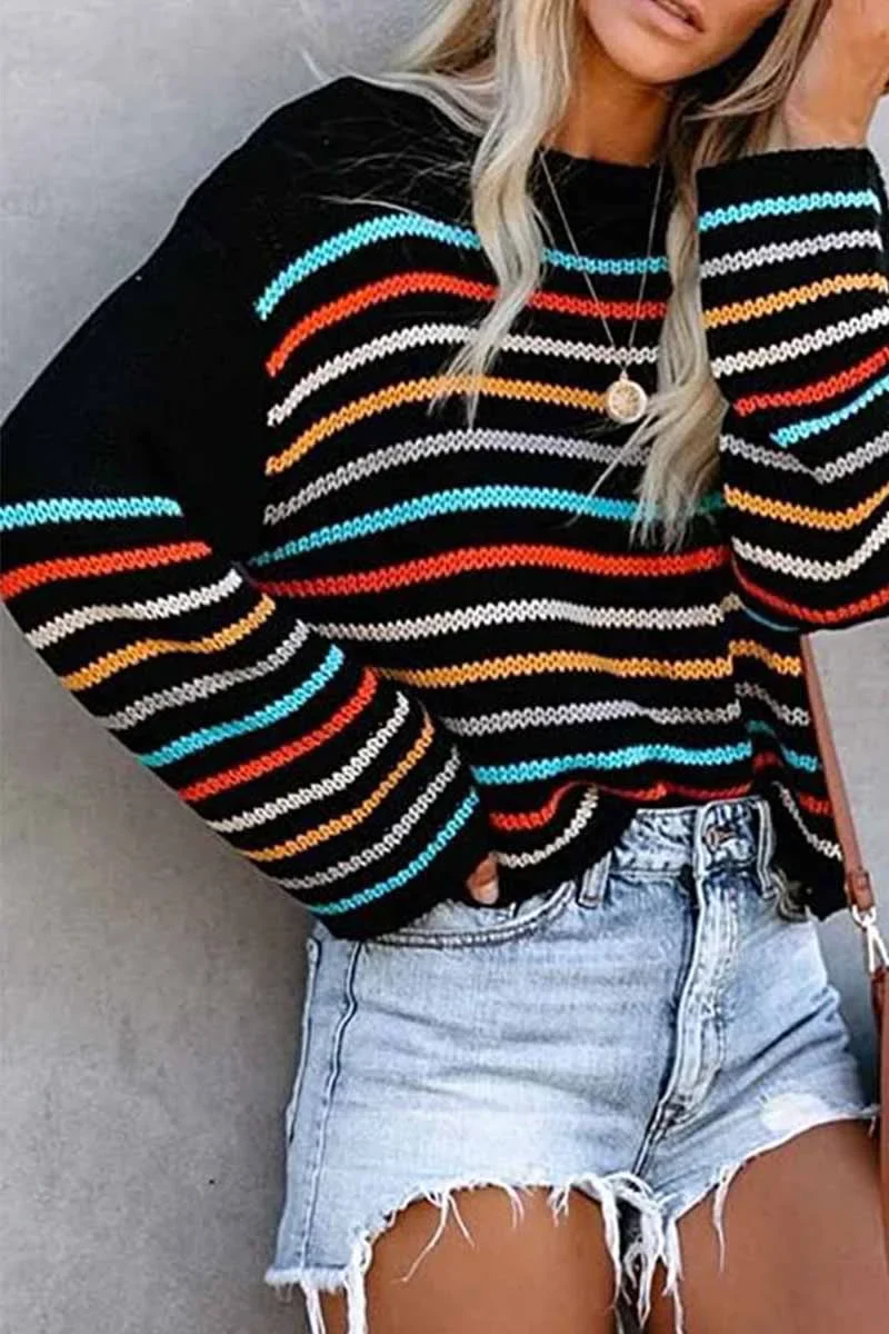 Einzigartiger One-Neck Pullover mit Buntmuster für Trendbewusste Frauen