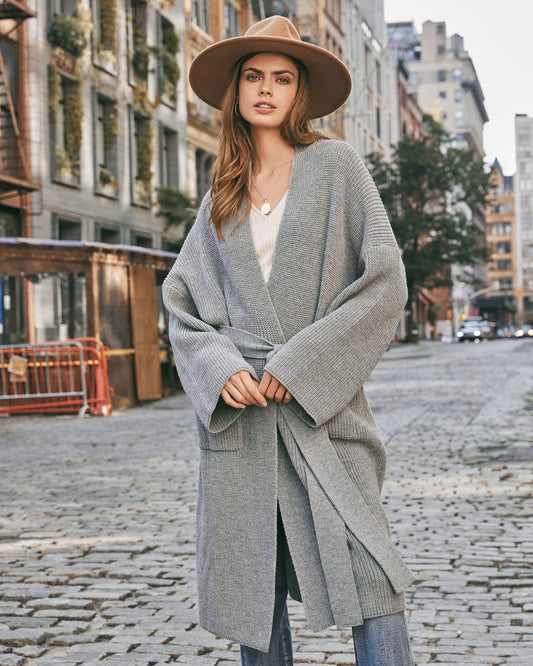 Klassischer Damen Duster Cardigan mit Gürtel und Taschen – Zeitlos für den Herbst