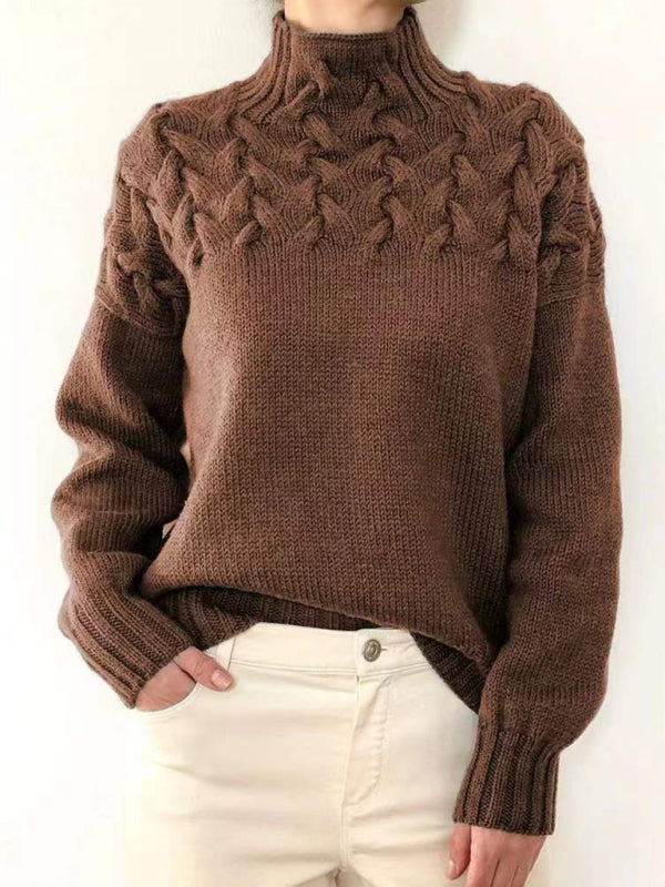 Lässiger Damen Pullover mit Rollkragen und Langarm, Einfarbig