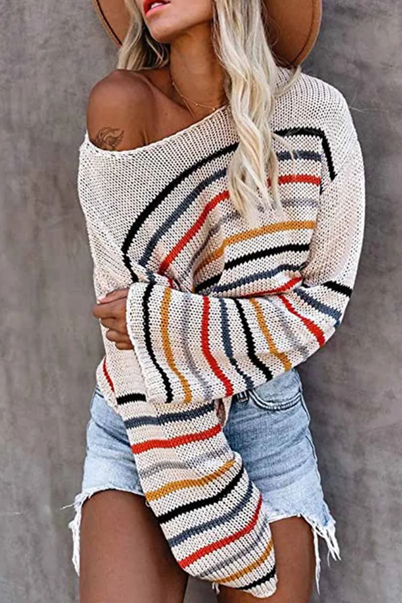 Einzigartiger One-Neck Pullover mit Buntmuster für Trendbewusste Frauen