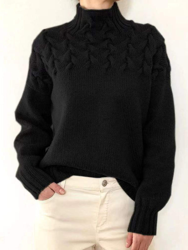 Lässiger Damen Pullover mit Rollkragen und Langarm, Einfarbig