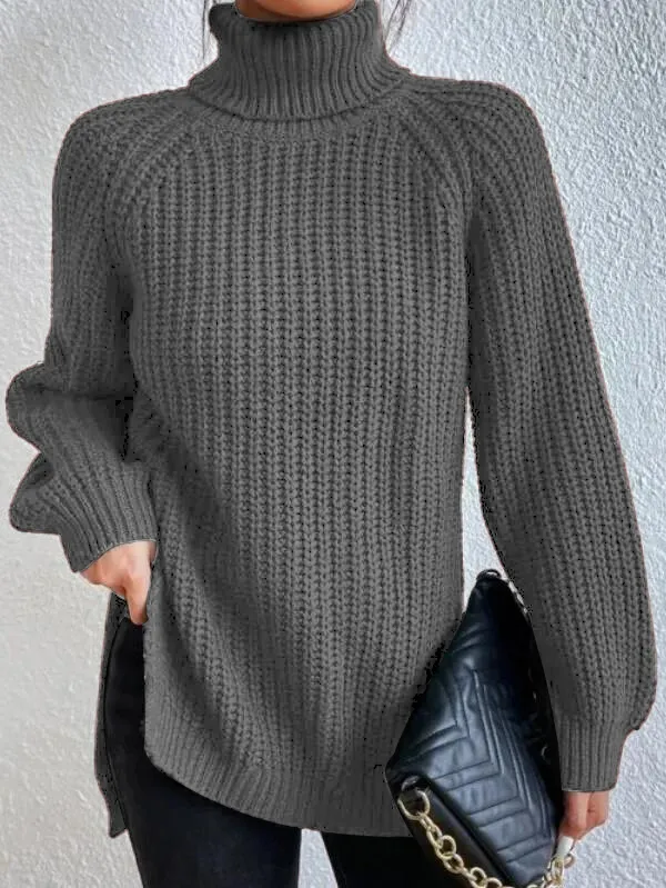 Stilvoller Rollkragenpullover mit Seitenschlitz – Vielseitig und Elegant