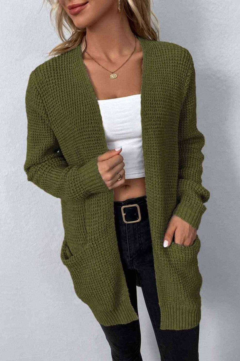 Stilvoller Langer Cardigan mit Offener Vorderseite und Taschen