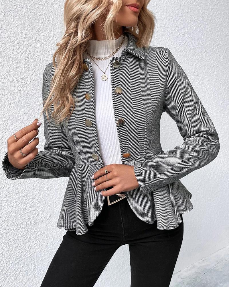 Gestreifter Slim Fit Blazer Mantel mit Knopfleiste & Rüschenbesatz – Elegante Damenjacke für die Arbeit