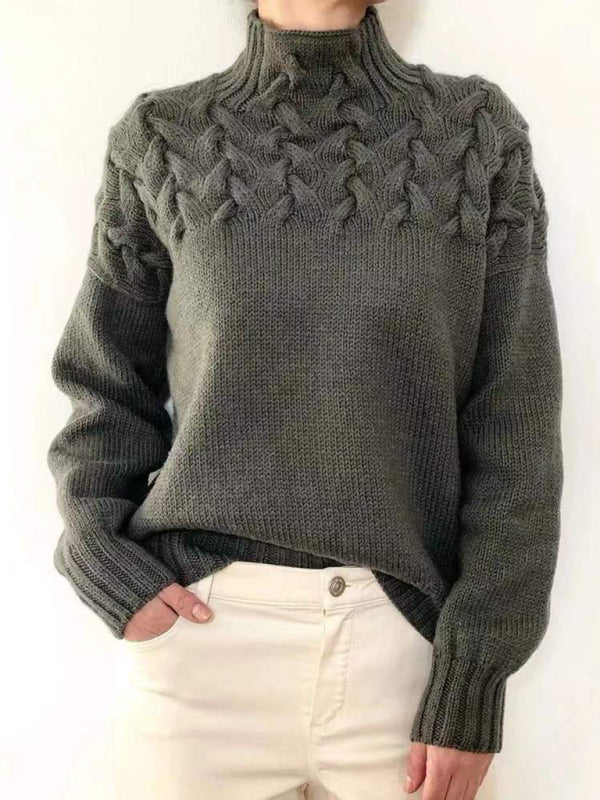 Lässiger Damen Pullover mit Rollkragen und Langarm, Einfarbig