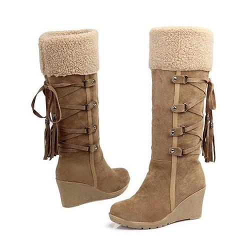 Winter-Keilstiefel für Damen – Komfortable Kniehöhe für kaltes Wetter