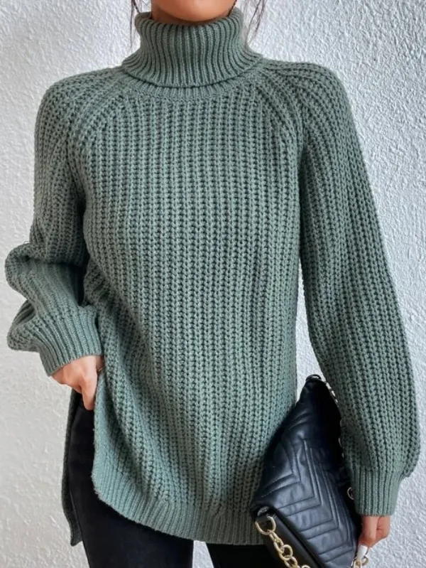 Stilvoller Rollkragenpullover mit Seitenschlitz – Vielseitig und Elegant