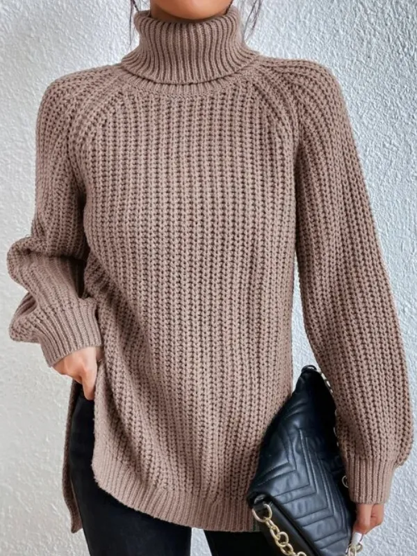 Stilvoller Rollkragenpullover mit Seitenschlitz – Vielseitig und Elegant