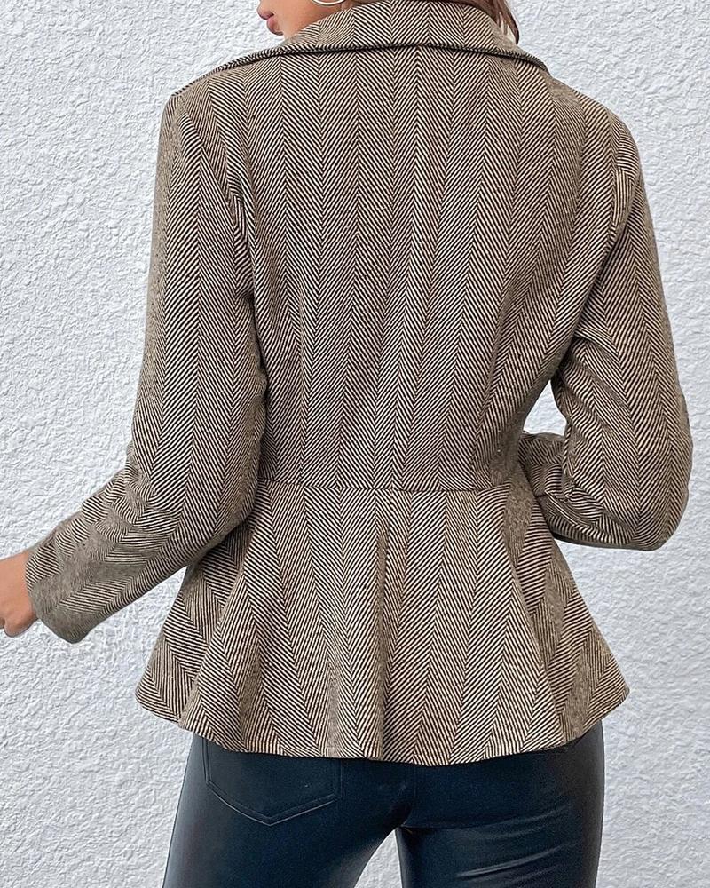 Gestreifter Slim Fit Blazer Mantel mit Knopfleiste & Rüschenbesatz – Elegante Damenjacke für die Arbeit