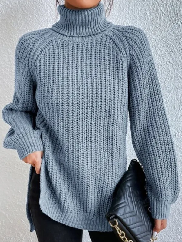 Stilvoller Rollkragenpullover mit Seitenschlitz – Vielseitig und Elegant