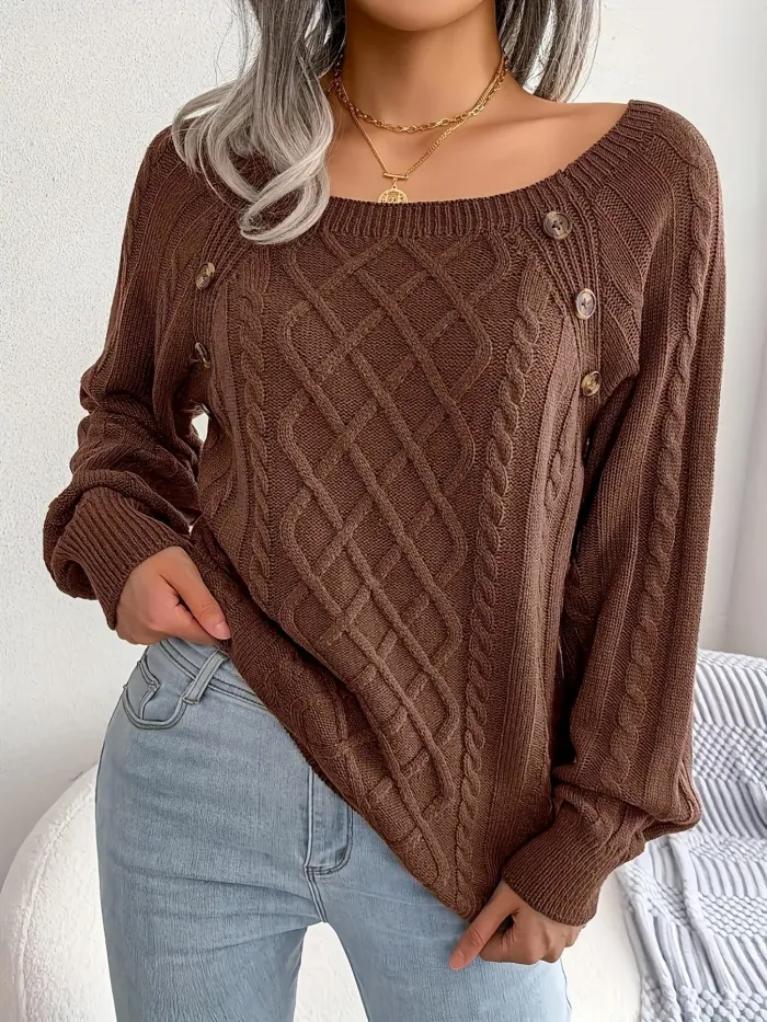 Modischer Damen Pullover mit Knöpfen – Gemütlicher Langarm-Sweater für die Kühle Saison