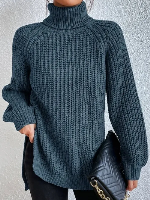 Stilvoller Rollkragenpullover mit Seitenschlitz – Vielseitig und Elegant