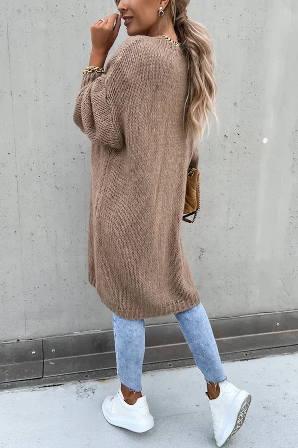 Bequemer V-Ausschnitt Cardigan – Oversize, Einfarbig und Midi-Länge